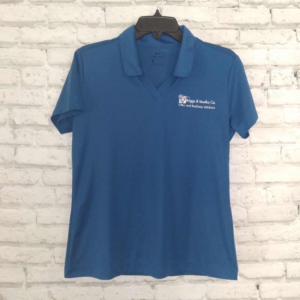 Nike Dri-Fit Womens Polo Golf Shirt Size Medium Blue Polo Briggs Veselka CPA's